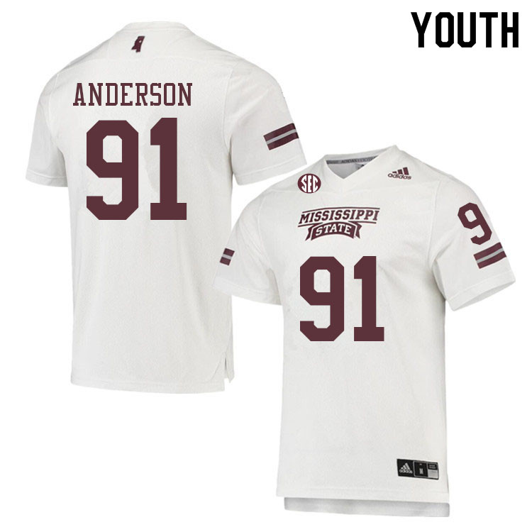 Youth #91 Deonte Anderson Mississippi State Bulldogs College Football Jerseys Sale-White